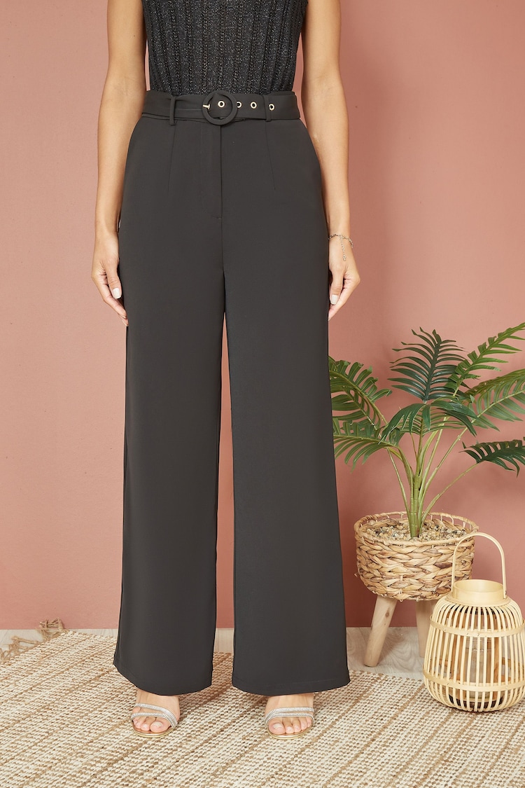 Yumi Black Straight Leg Crepe Trousers With Belt - Image 2 of 5