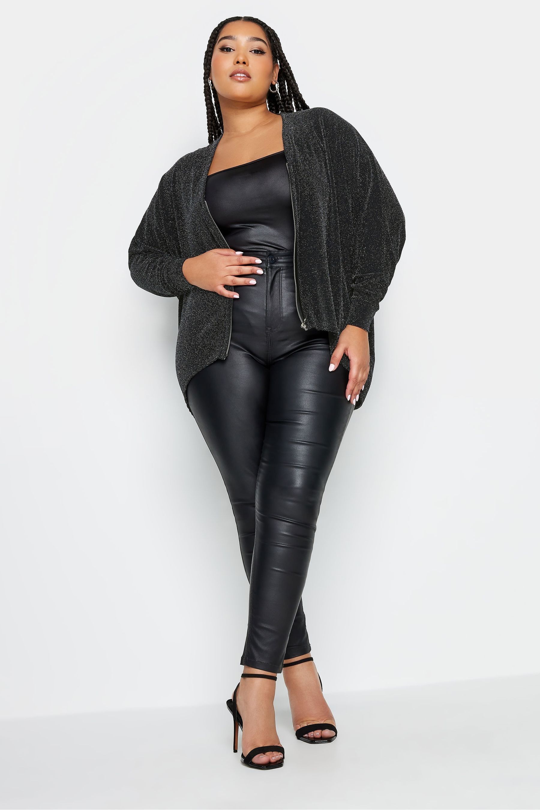 Buy Yours Curve Black Chrome Sparkle Bomber Jacket from Next Luxembourg