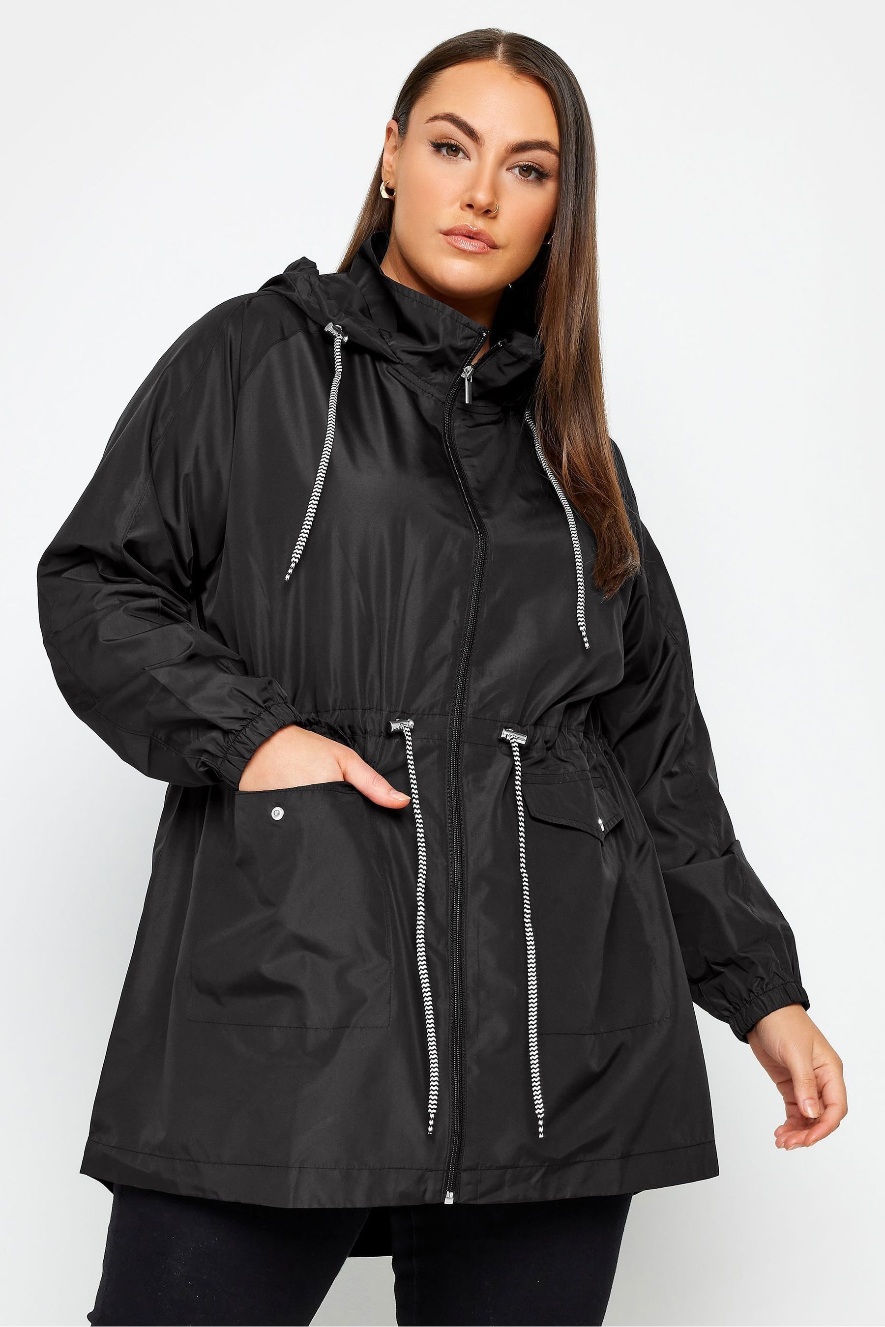 Yours Curve Black Showerproof Lightweight Parka