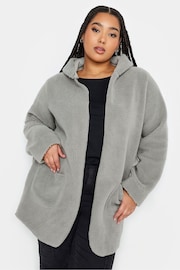 Yours Curve Grey Teddy Hooded Jacket - Image 1 of 4