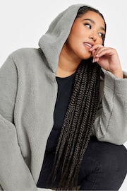 Yours Curve Grey Teddy Hooded Jacket - Image 4 of 4