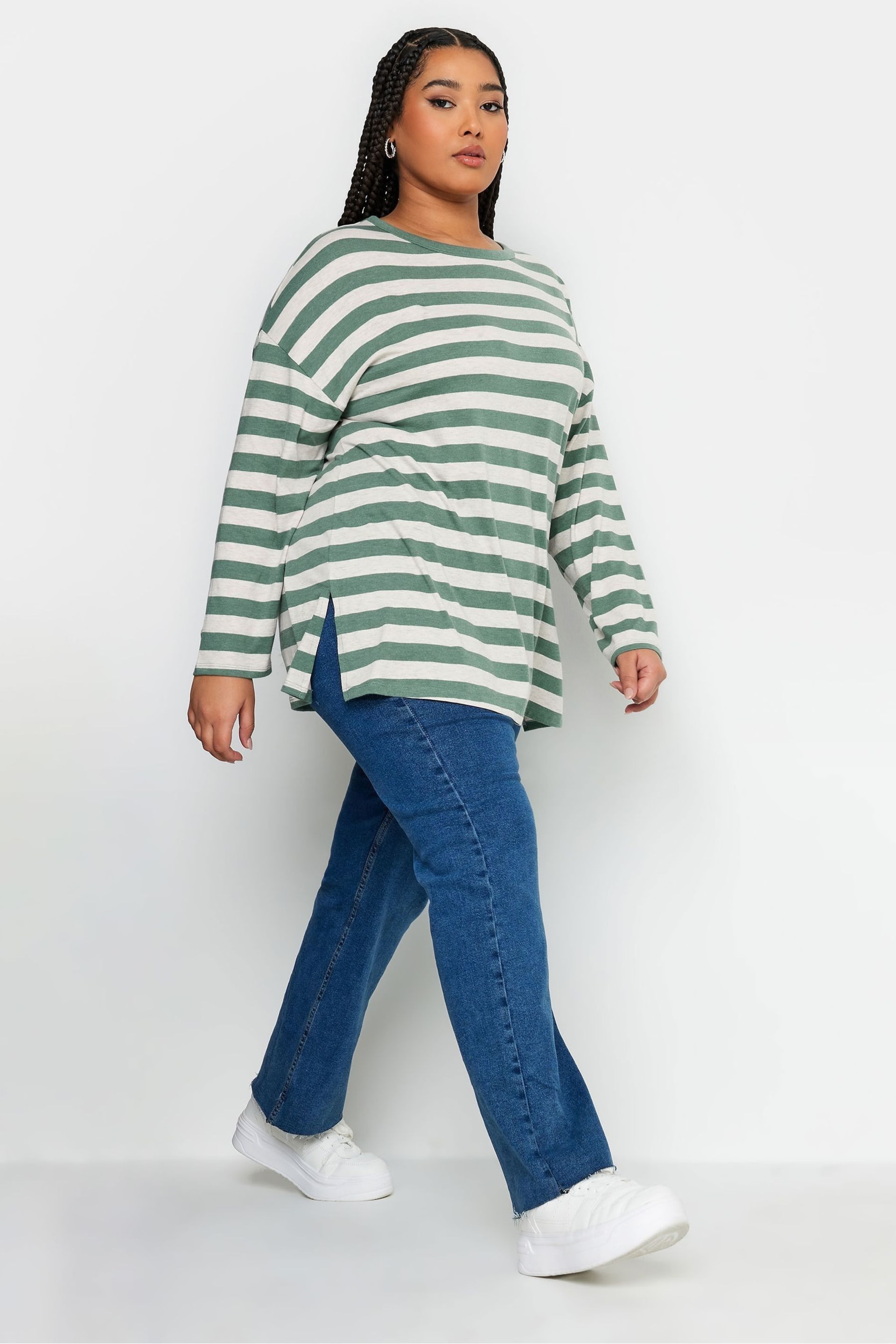 Yours Curve Green Fashion Throw On Stripe Top - Image 3 of 4