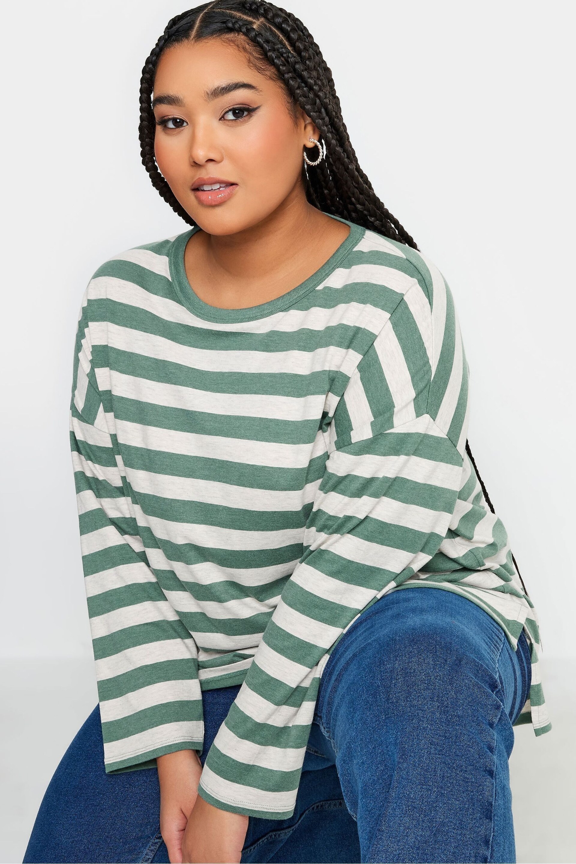 Yours Curve Green Fashion Throw On Stripe Top - Image 4 of 4
