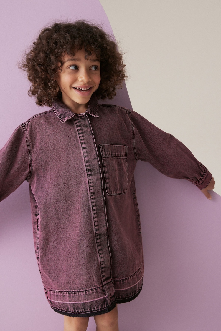 Dark Pink Denim 100% Cotton Shirt Dress (3-16yrs) - Image 2 of 7