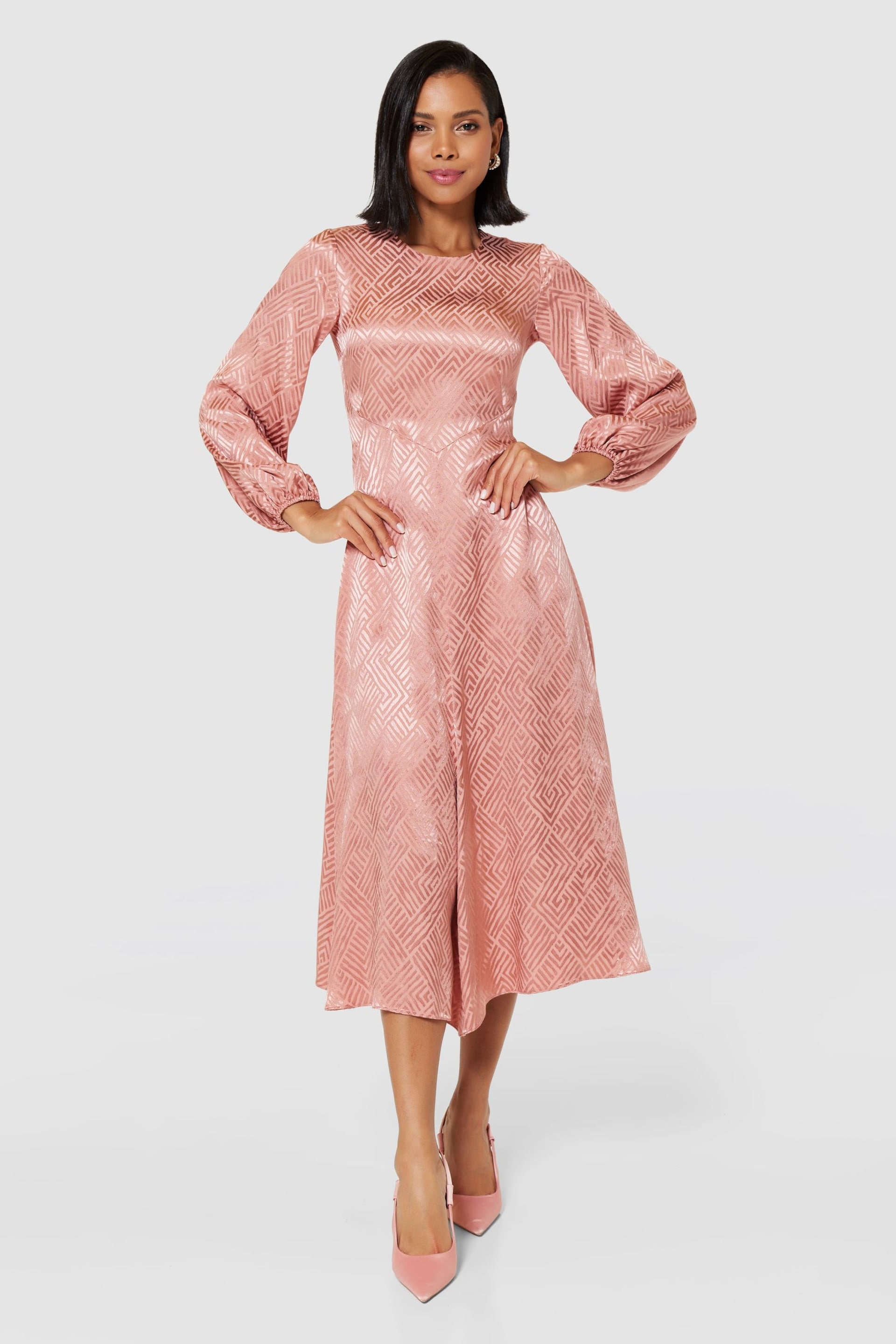 Closet London Pink Midi A-Line Dress - Image 1 of 5
