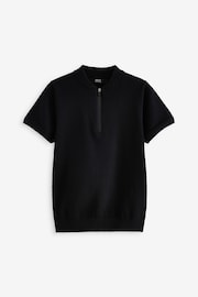 Black 100% Cotton Knitted Quarter Zip Polo Shirt (3-16yrs) - Image 1 of 4