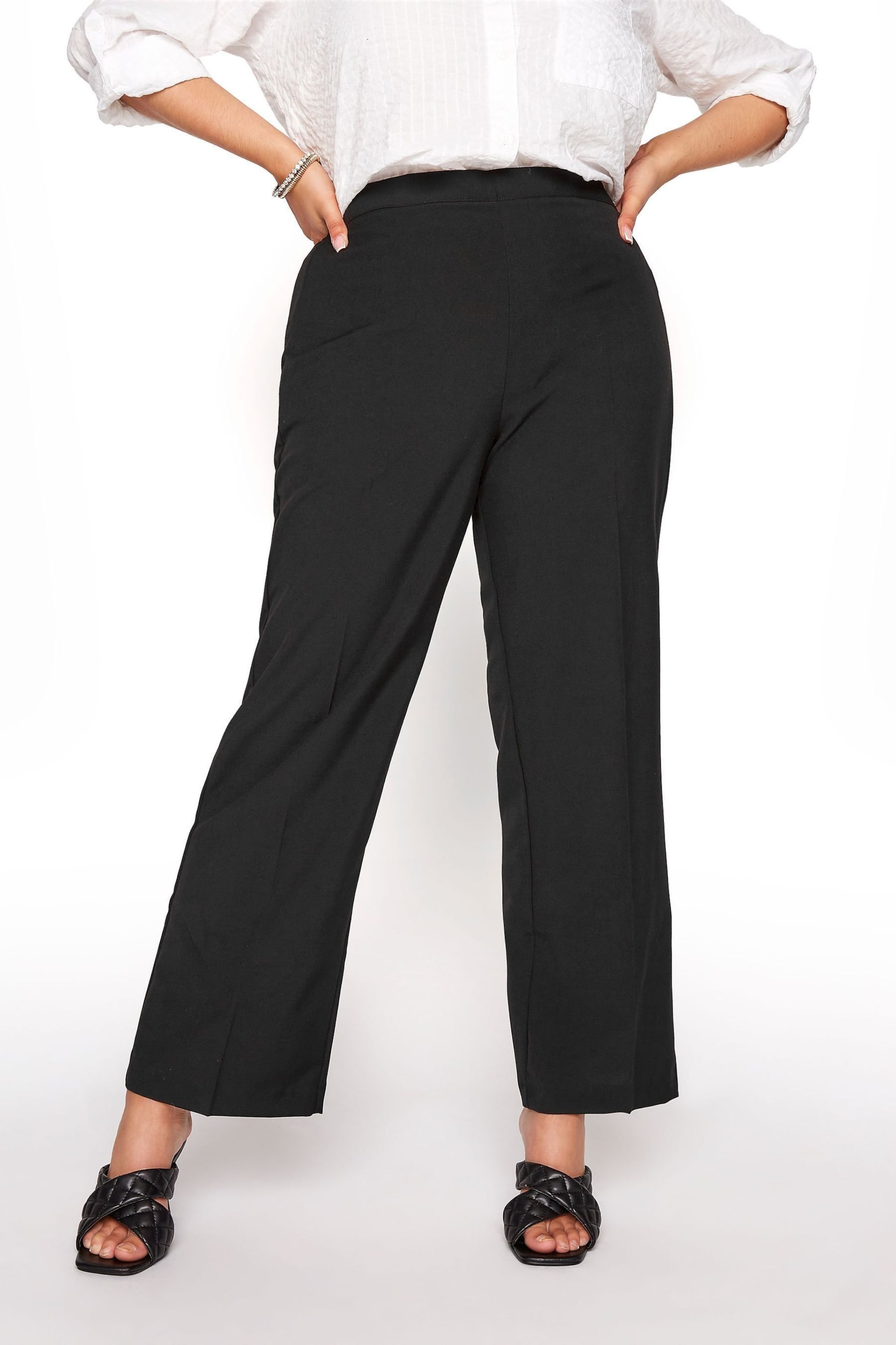 Yours Curve Black Elasticated Stretch Straight Leg Trousers - Image 1 of 6