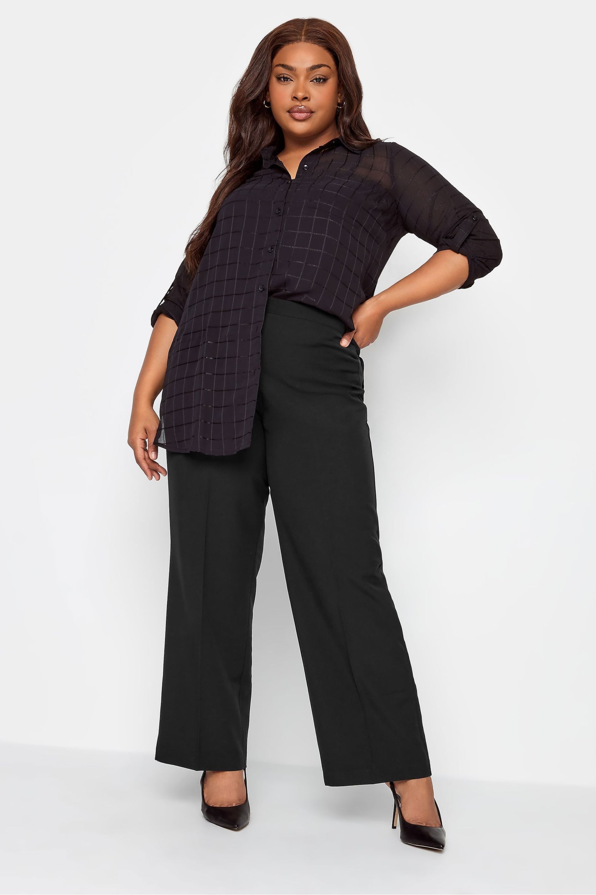 Yours Curve Black Elasticated Stretch Straight Leg Trousers - Image 3 of 6