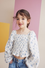 Blue Ditsy Printed Shirred Blouse (3-16yrs) - Image 1 of 4