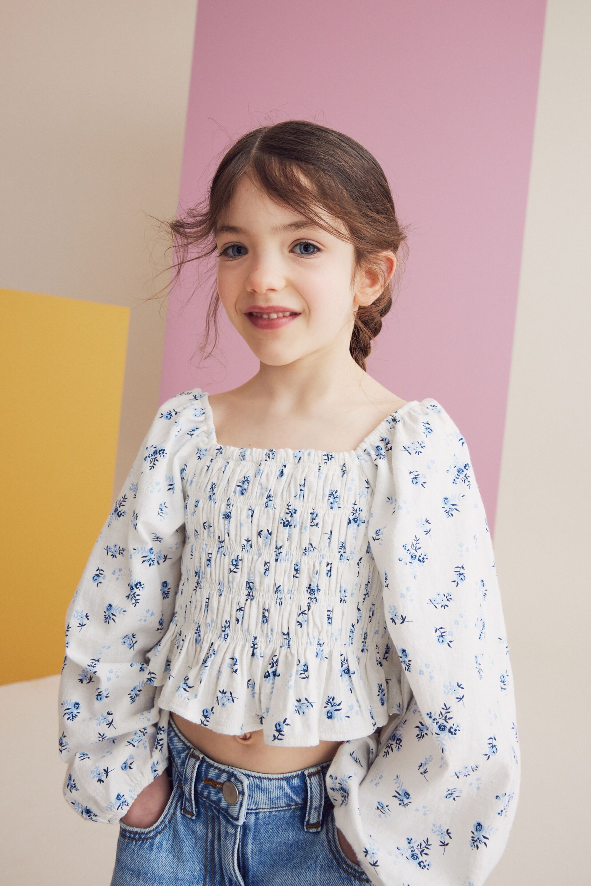 Blue Ditsy Printed Shirred Blouse (3-16yrs) - Image 1 of 4