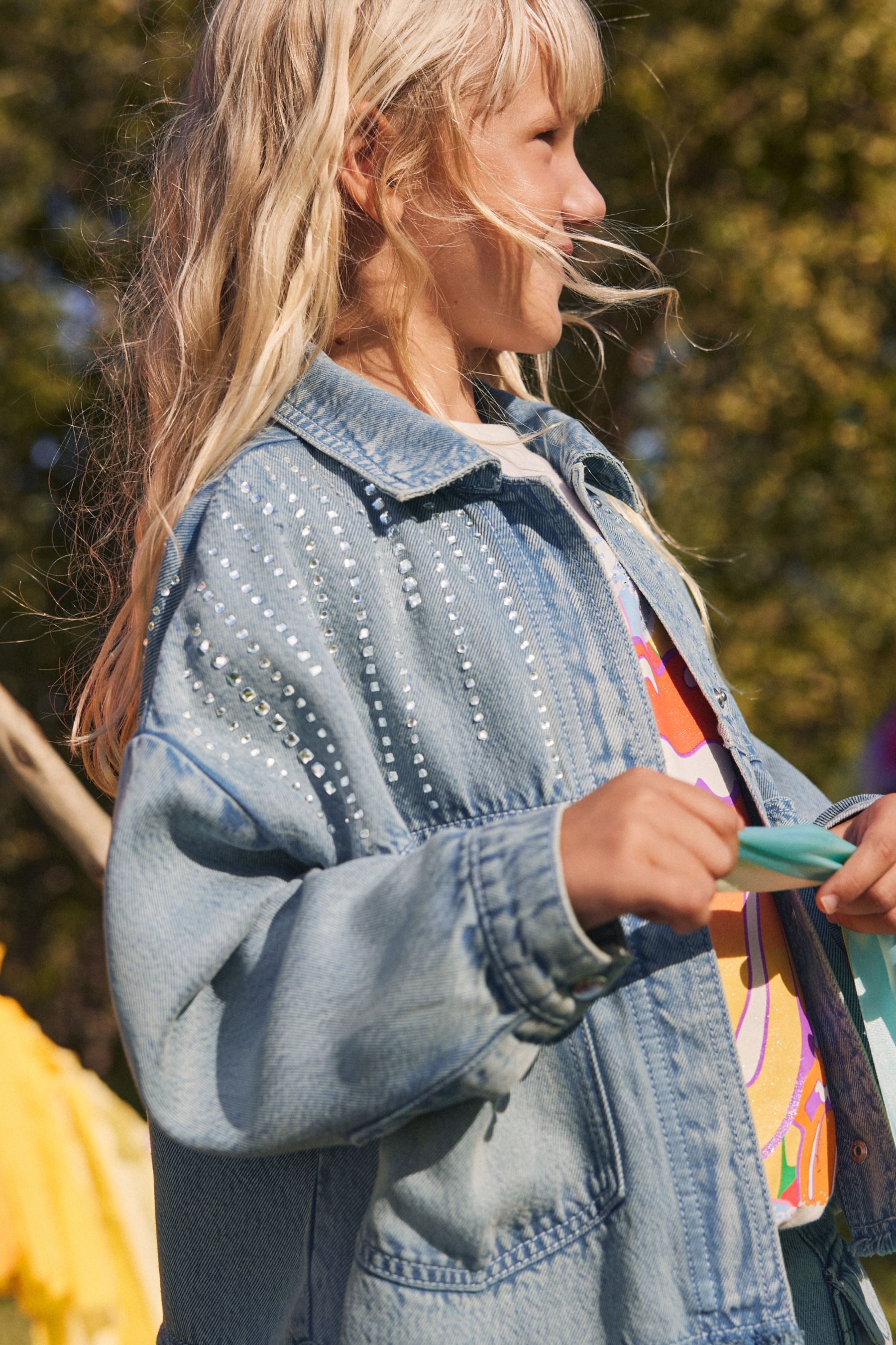 Denim jacket with diamantes top