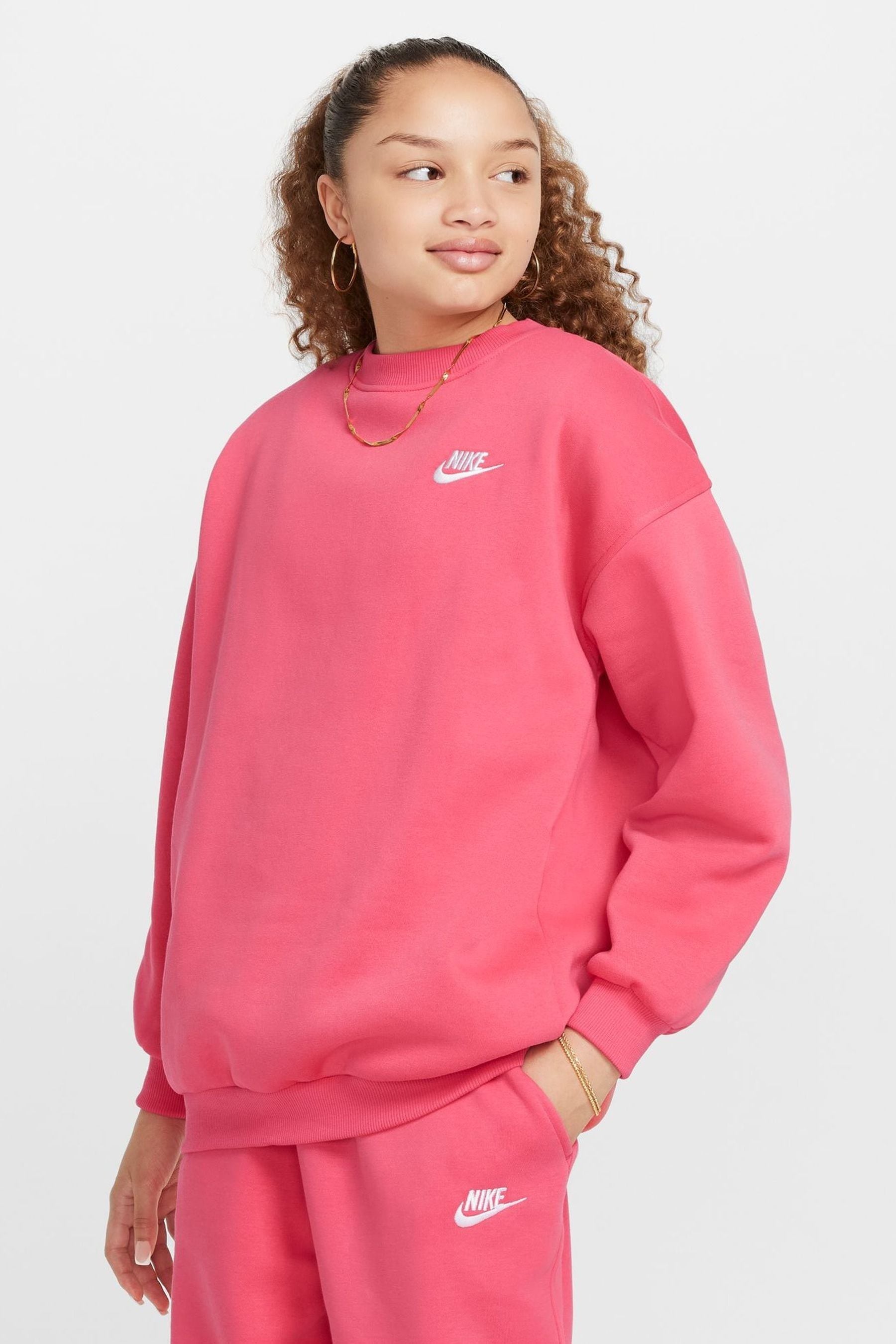 Nike Bright Pink Oversized Club Fleece Sweatshirt