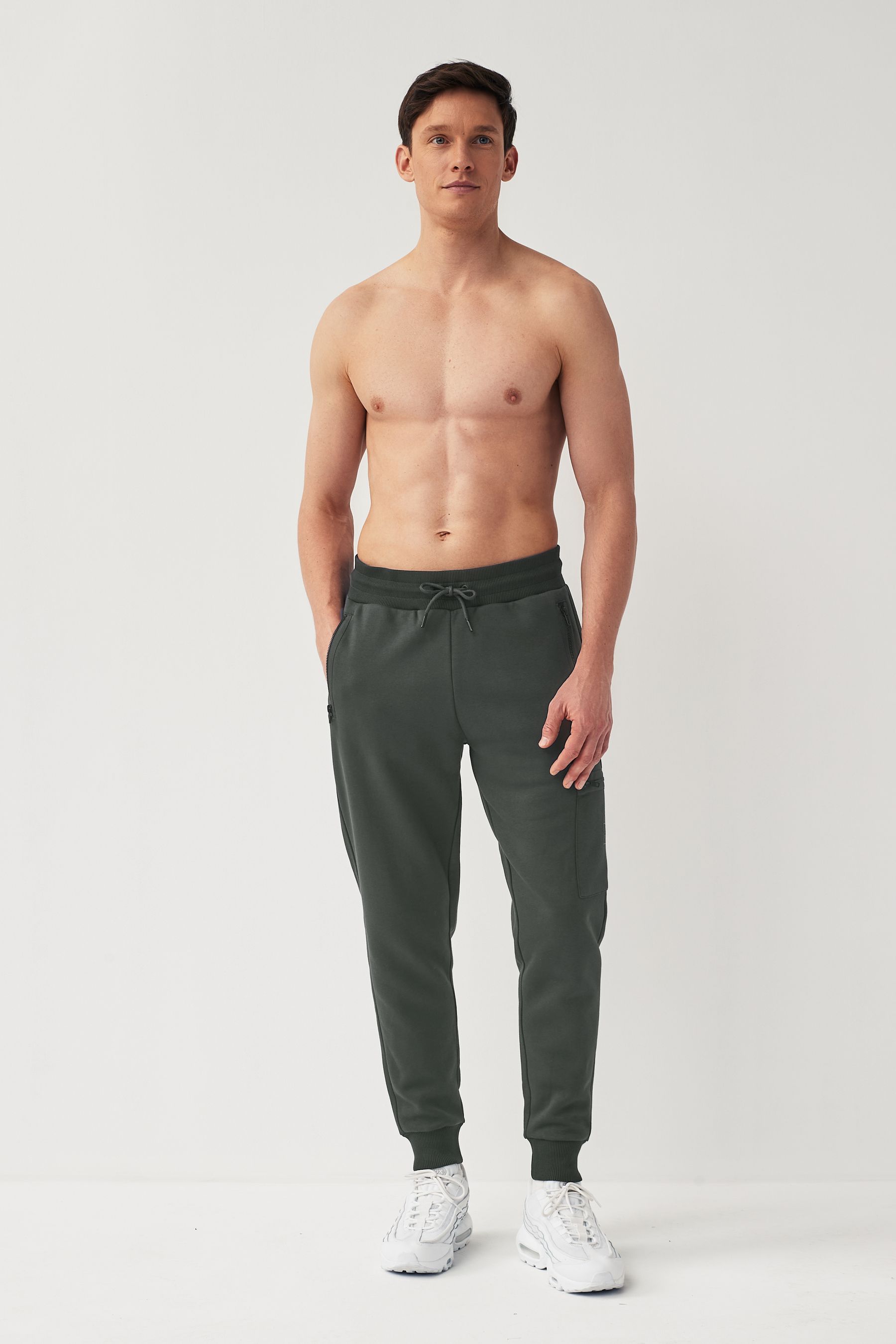 Slate Grey Cotton Rich Cargo Utility Joggers