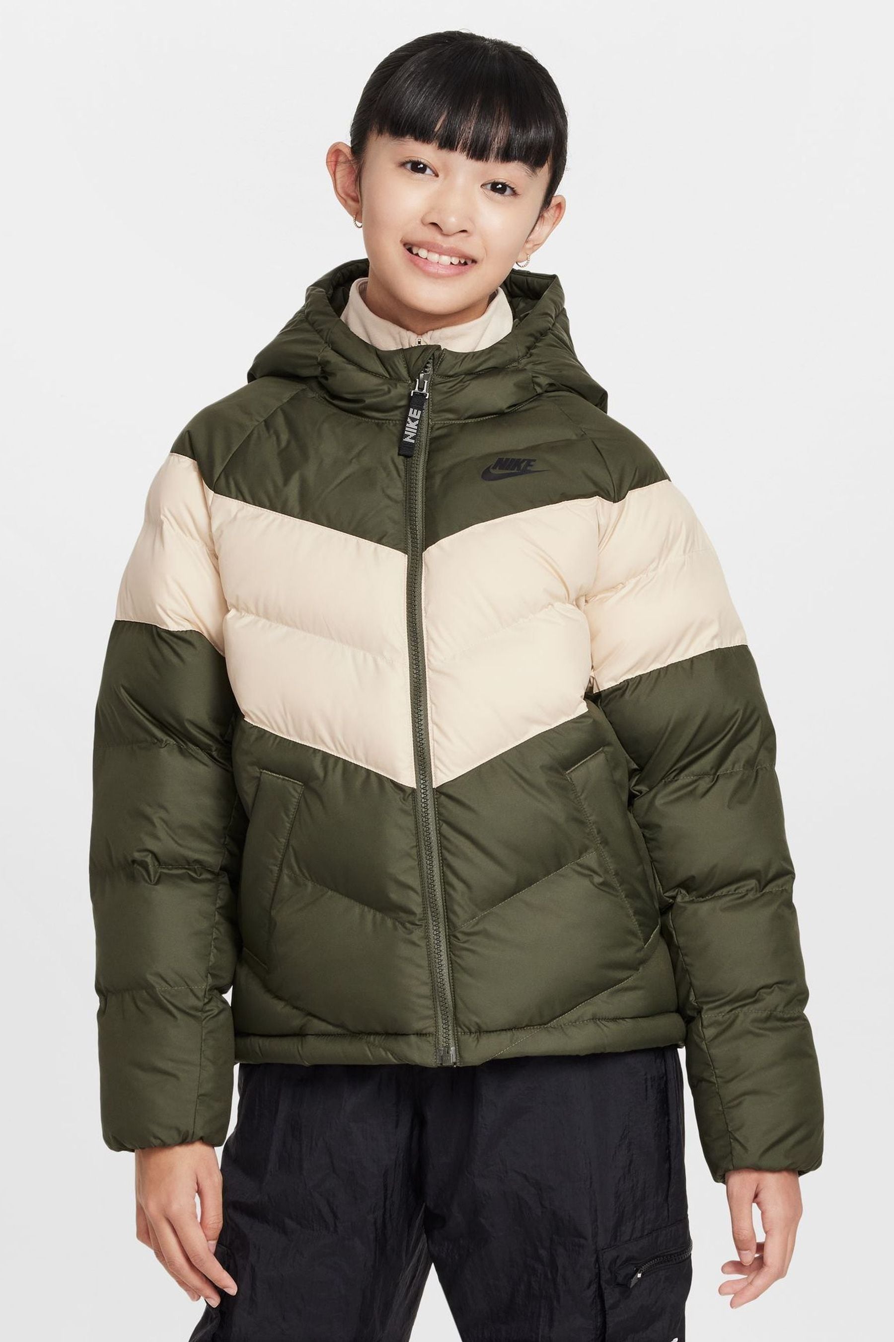 Nike khaki puffer jacket top