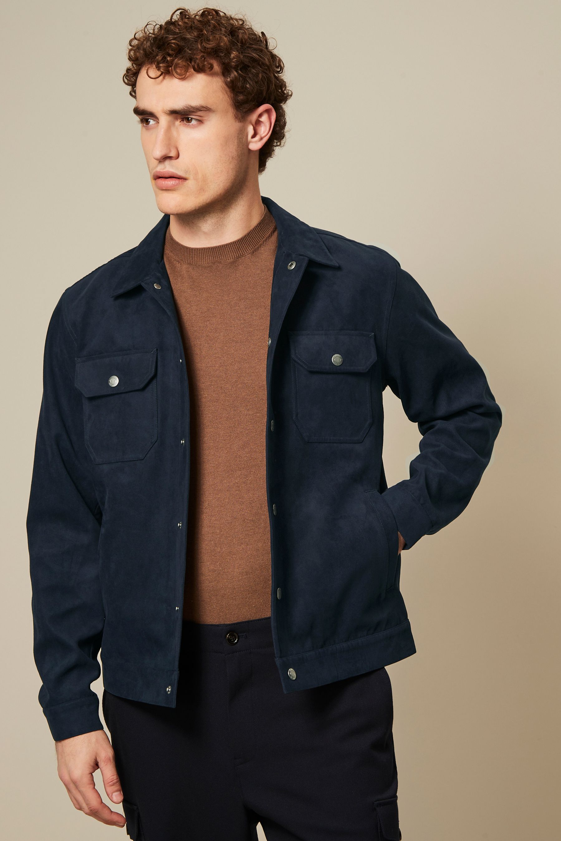 Buy Navy Faux Suede Collared Trucker Jacket from Next Luxembourg