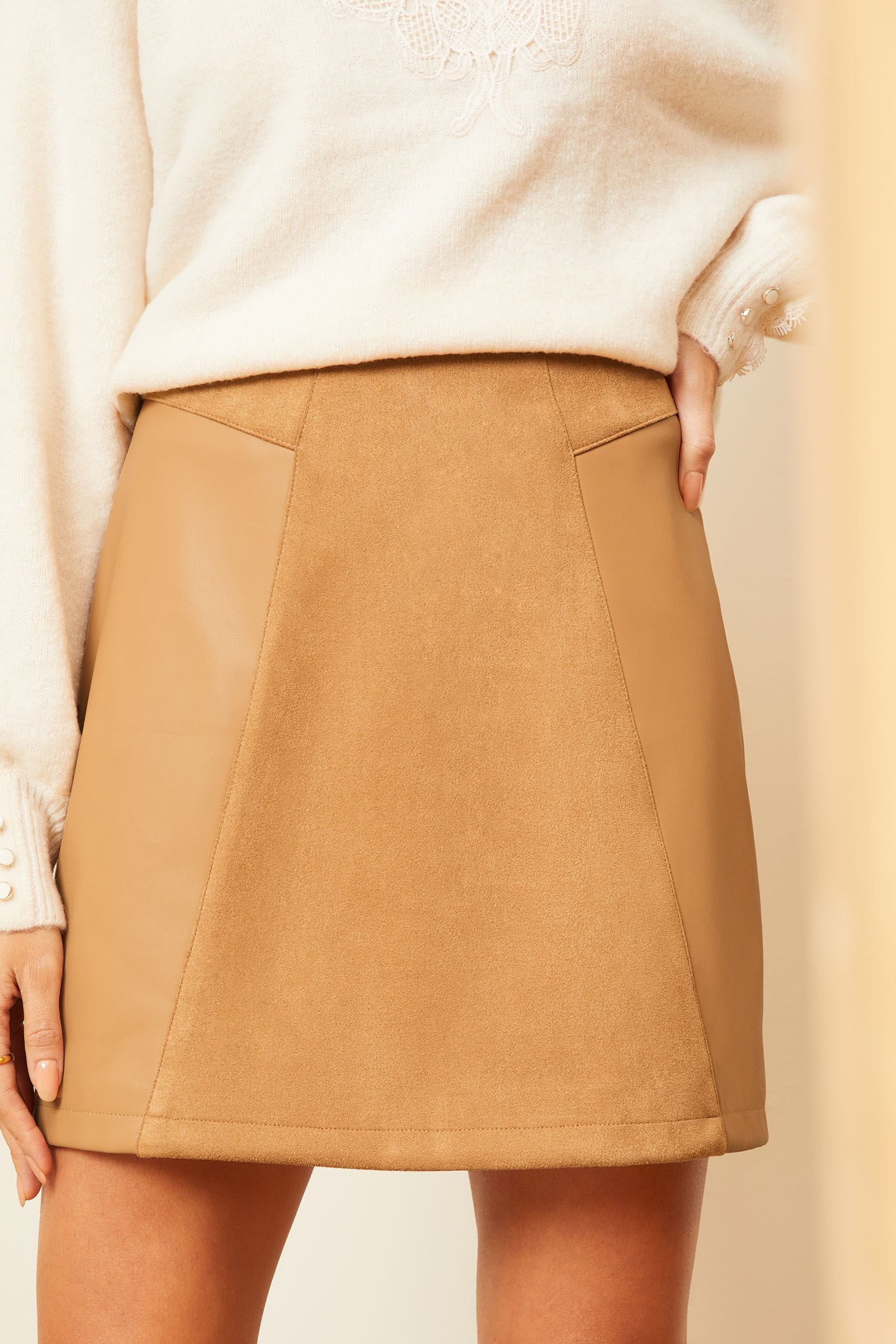Buy Love Roses Tan Brown Faux Leather Mini Skirt from Next Luxembourg