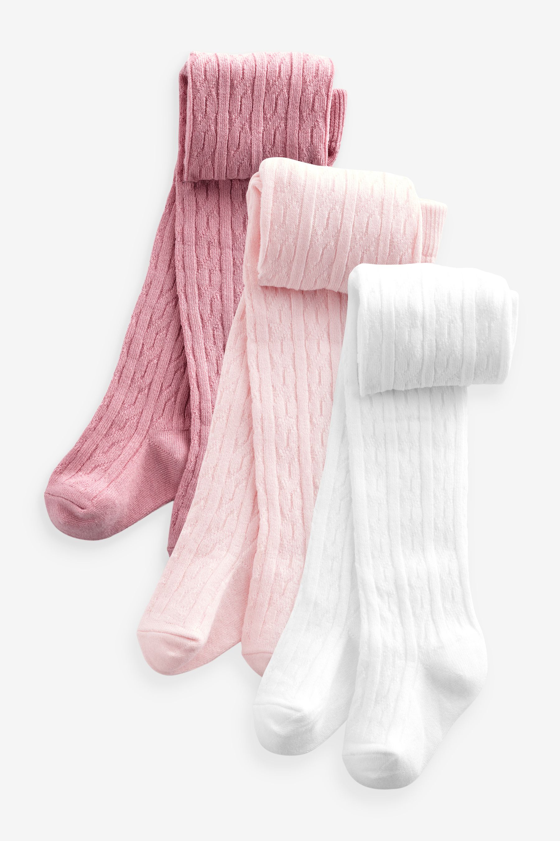 Buy Pink white cable Baby Tights 3 Pack 0mths 2yrs from the Next UK online shop