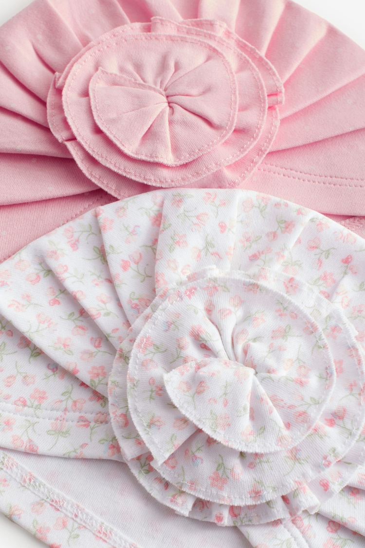 Pink ditsy Baby 100% Cotton Turbans 2 Pack (0-18mths) - Image 4 of 4