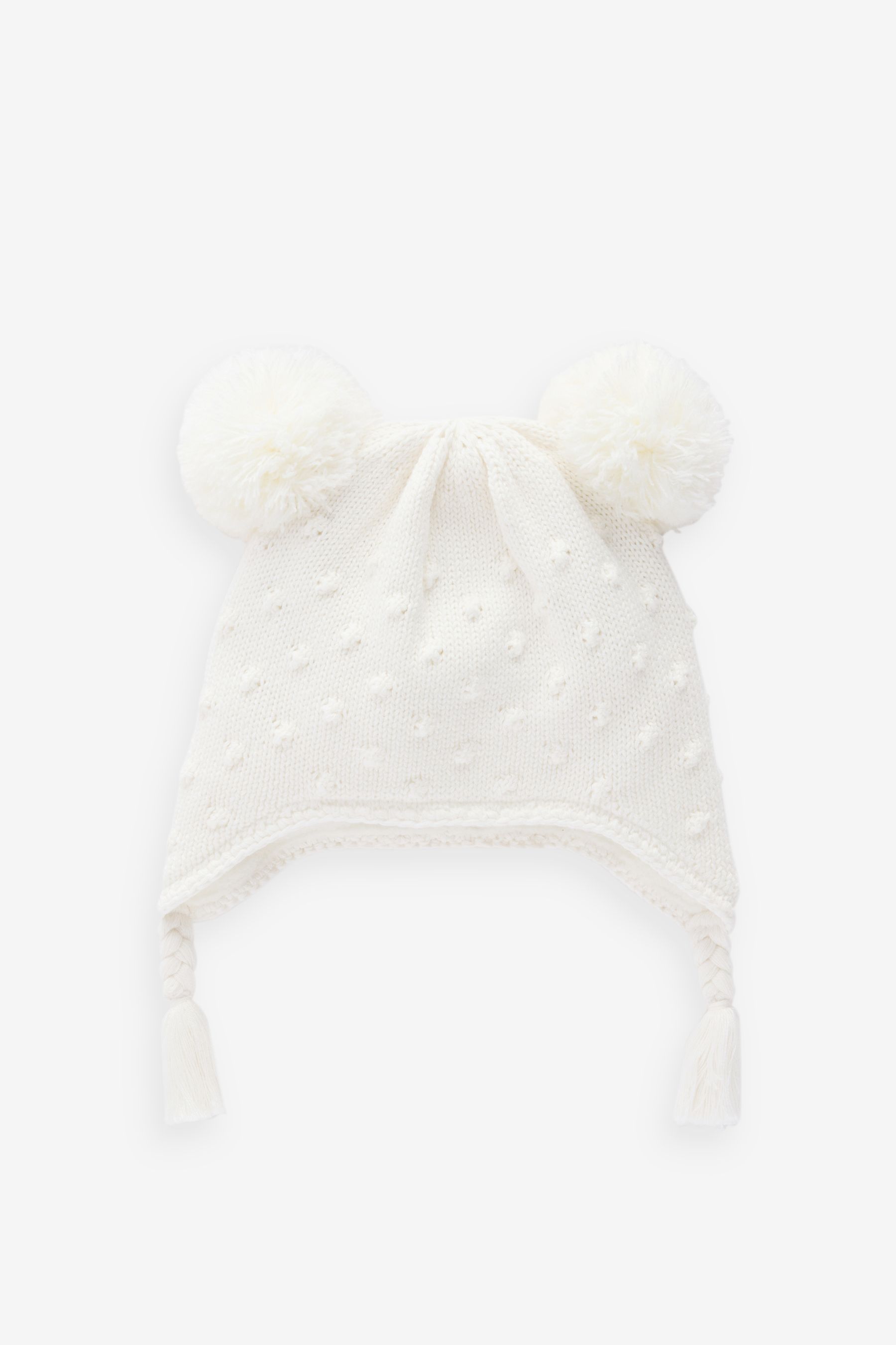Buy Ecru Double Pom Knitted Trapper Hat 0mths 2yrs from the Next UK online shop