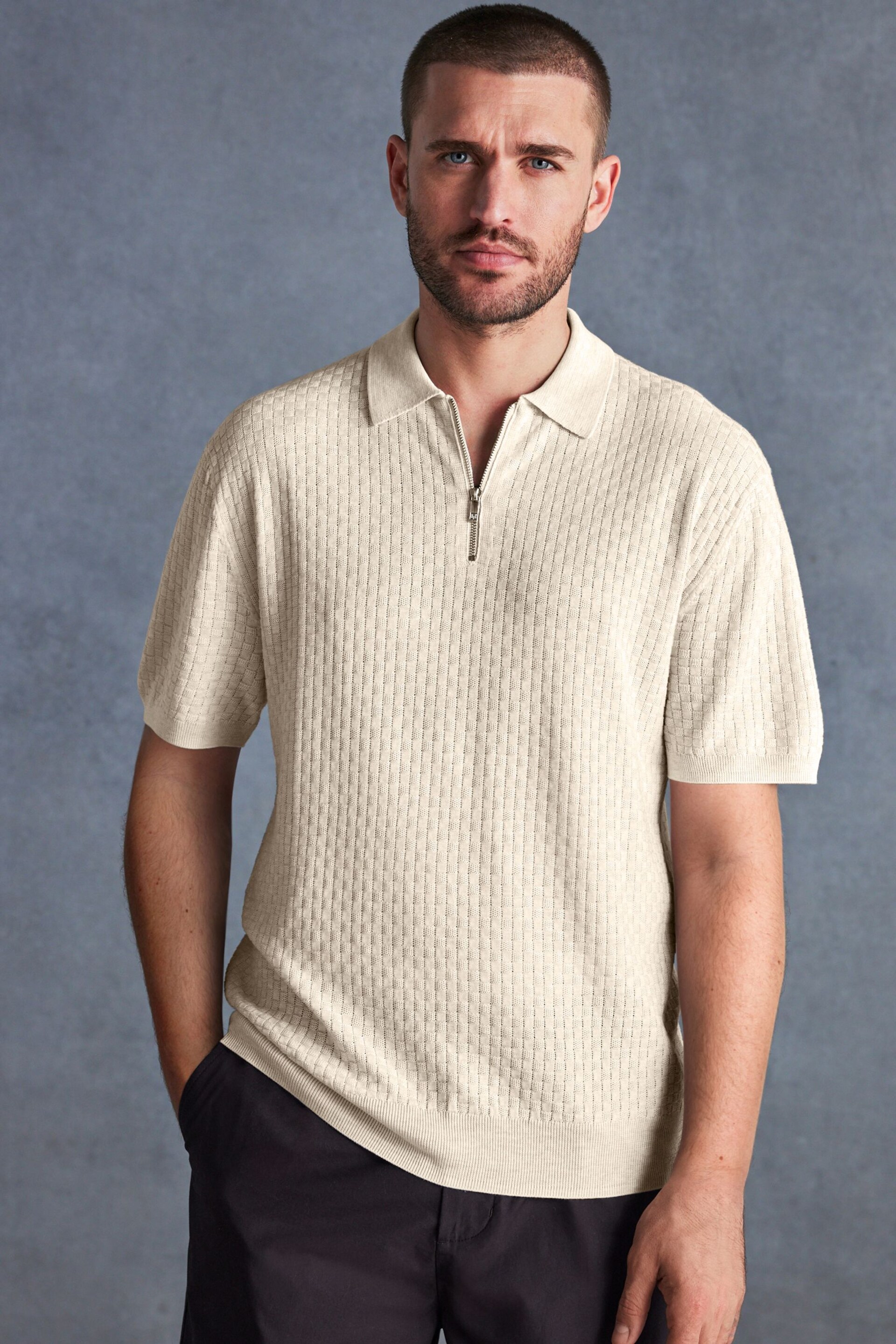 Ecru White Signature Regular Textured Polo Shirt - Image 2 of 7