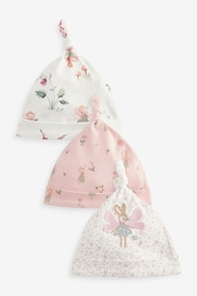 Pink Fairy Baby Tie Top 100% Cotton Hats 3 Pack (0-2yrs) - Image 1 of 6