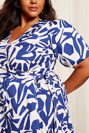 Curves Like These Blue Poplin Puff Sleeve Wrap Midi Dress - Image 2 of 4