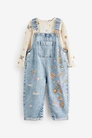 Denim Floral Printed 100% Cotton Dungaree Set (3mths-7yrs) - Image 5 of 8