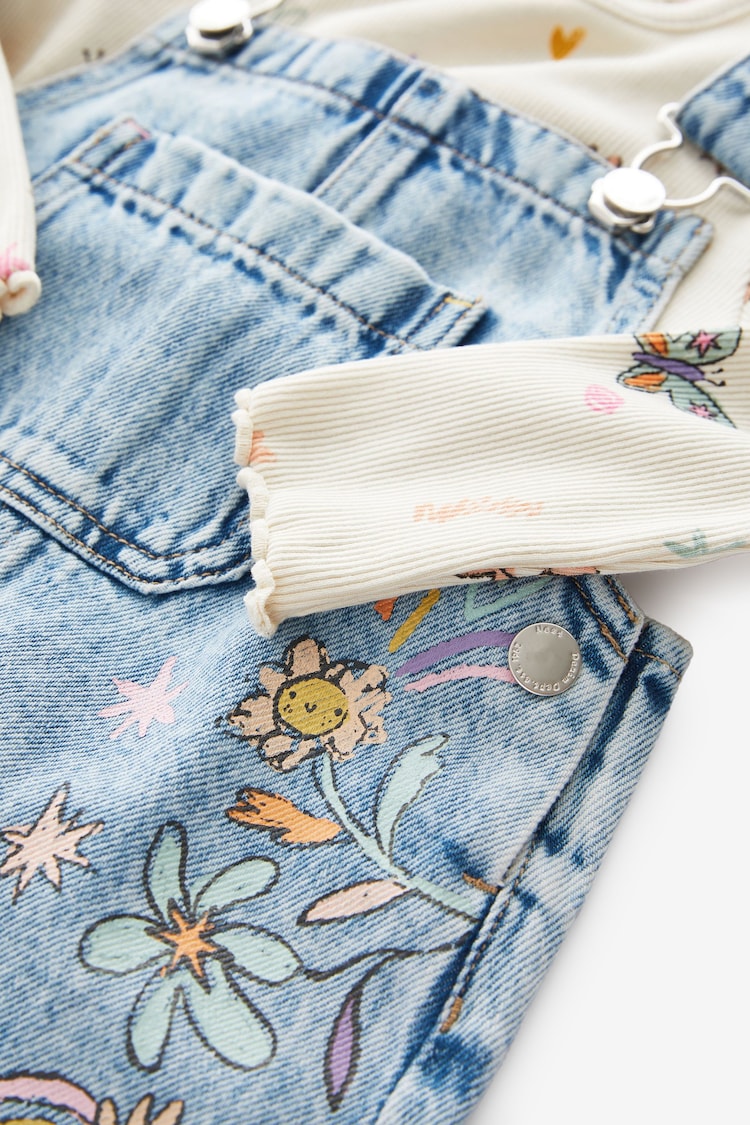 Denim Floral Printed 100% Cotton Dungaree Set (3mths-7yrs) - Image 8 of 8