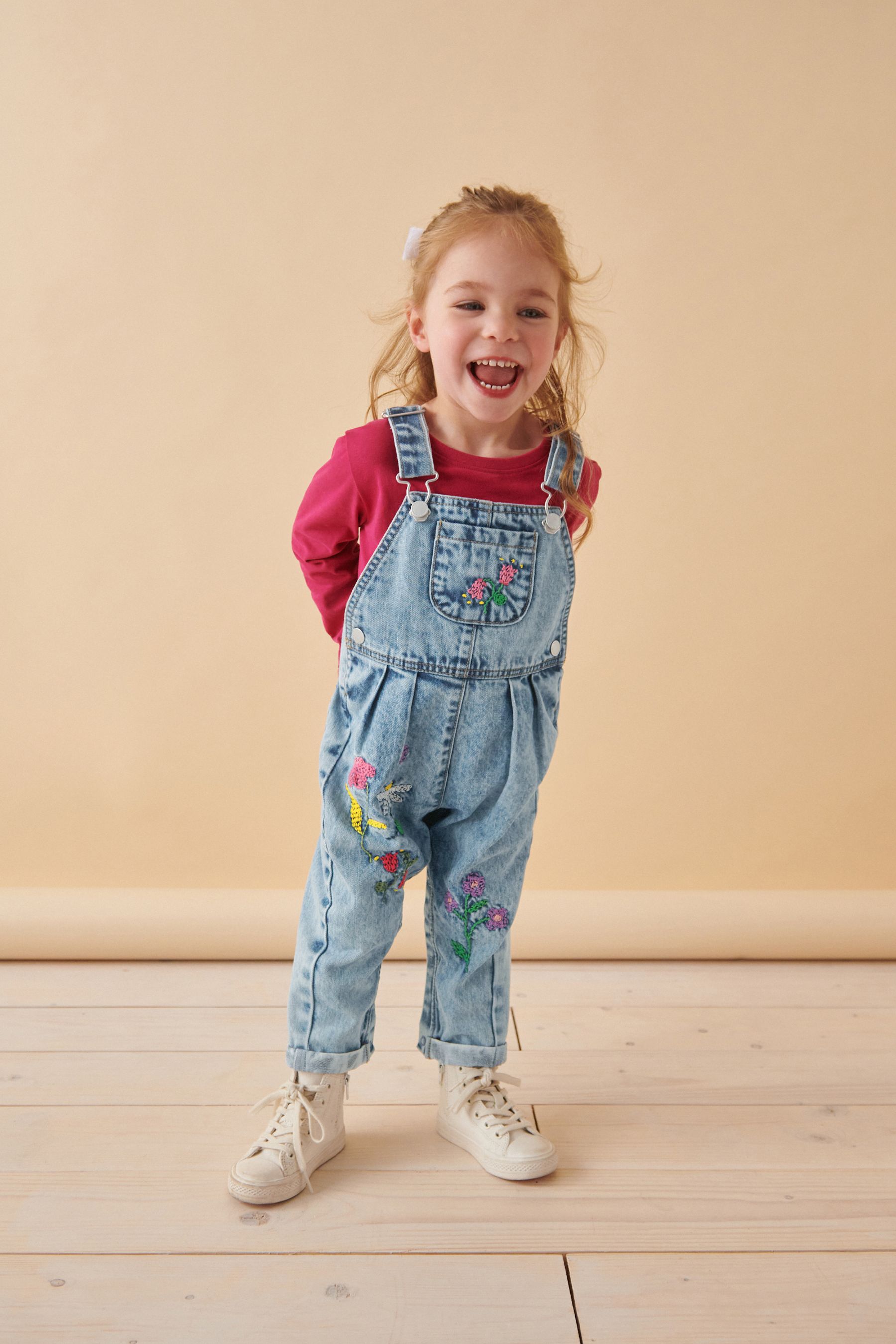 Floral denim overalls hot sale