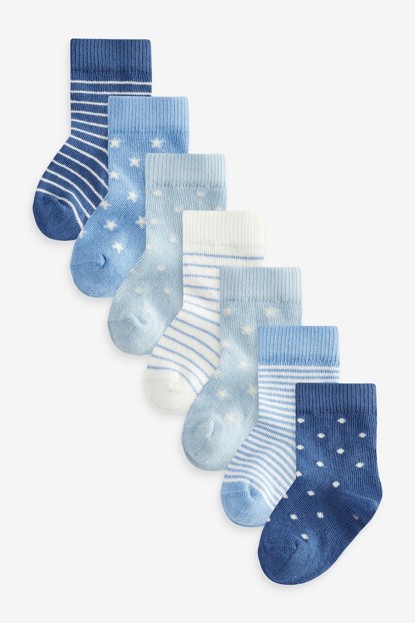 Blue/White 7 Pack Baby Socks (0mths-2yrs) - Image 1 of 8