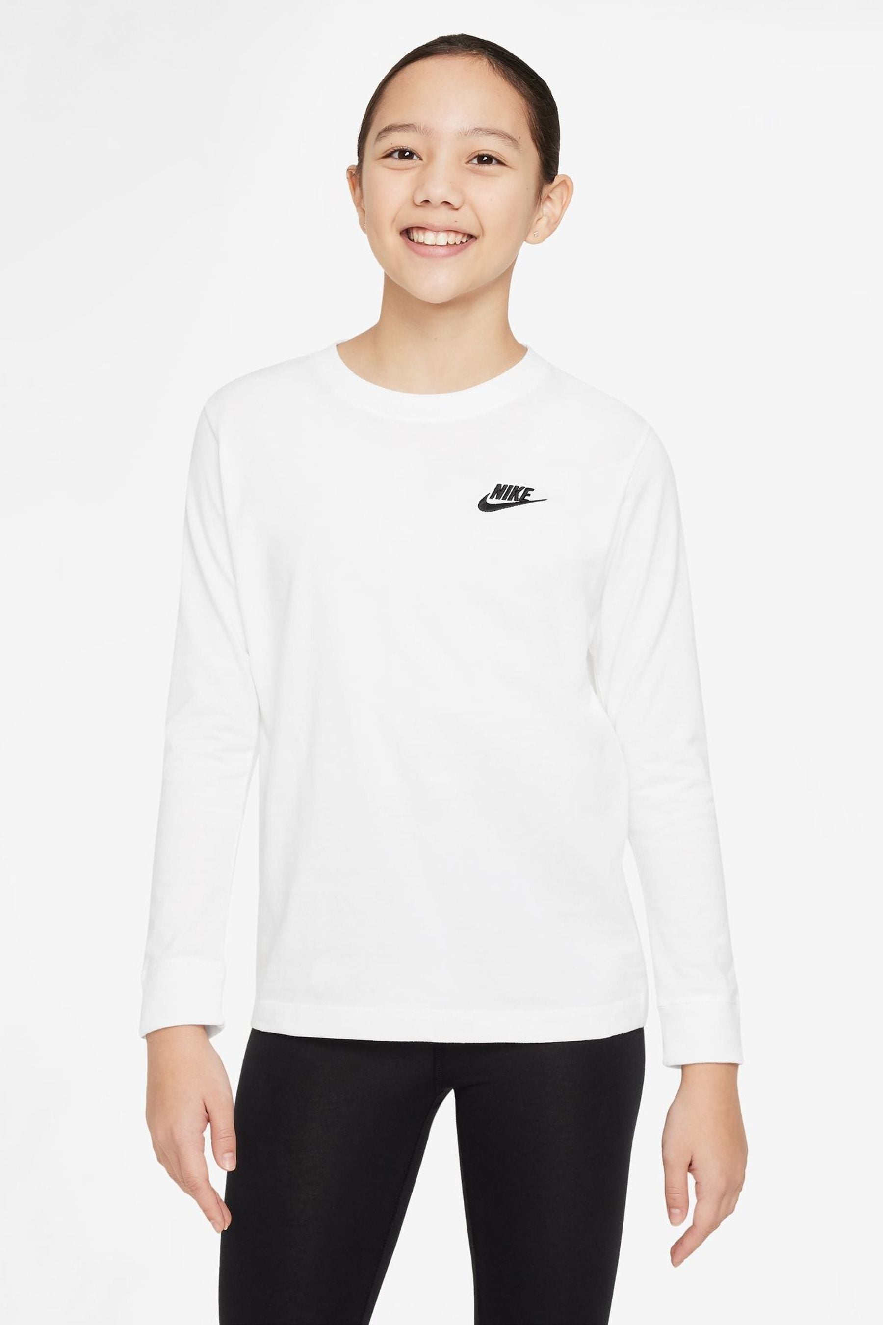 Buy Nike White Sportswear Long Sleeve 100 Cotton T Shirt from Next Luxembourg