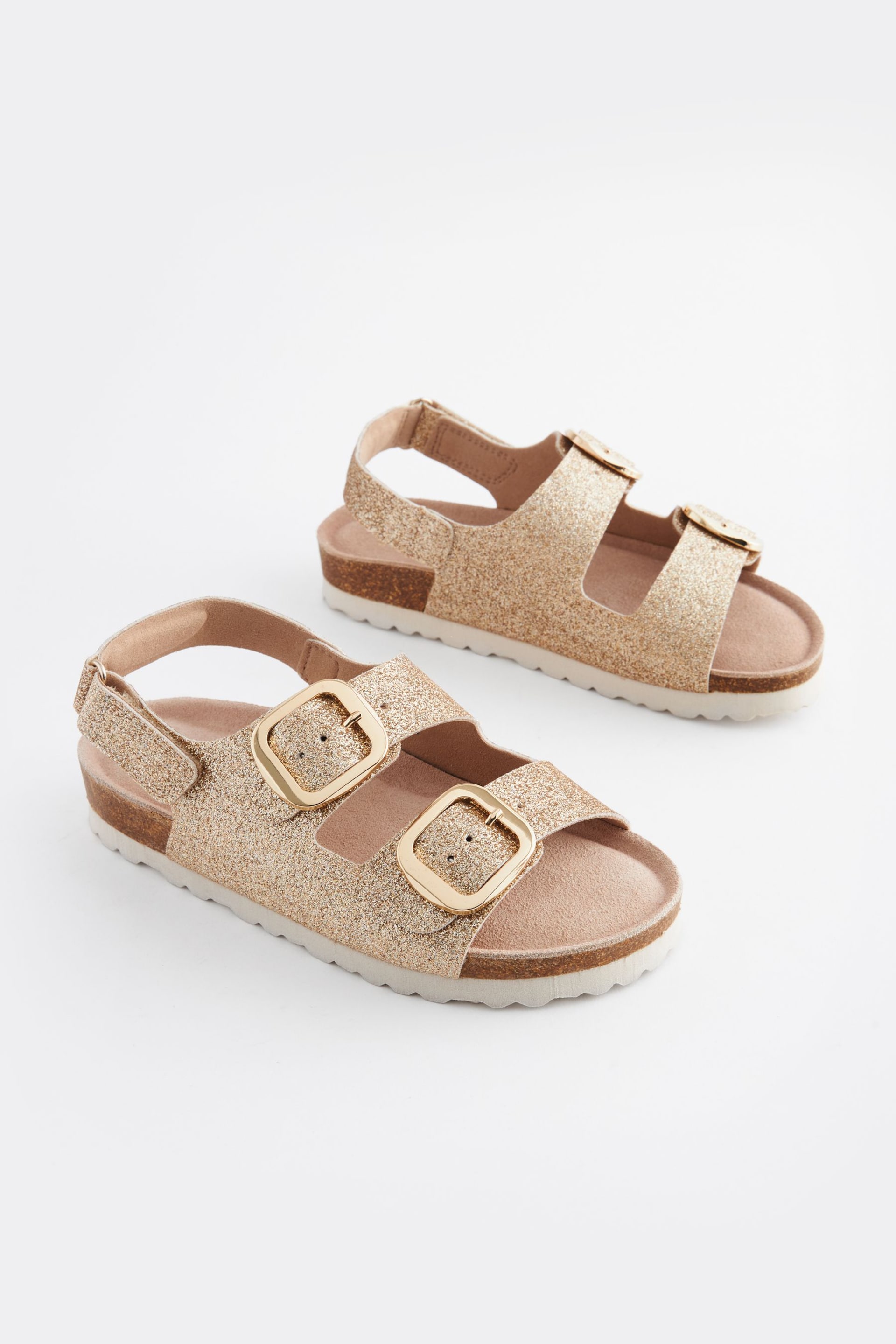 Gold Glitter Wide Fit (G) Two Strap Corkbed Sandals - Image 1 of 5