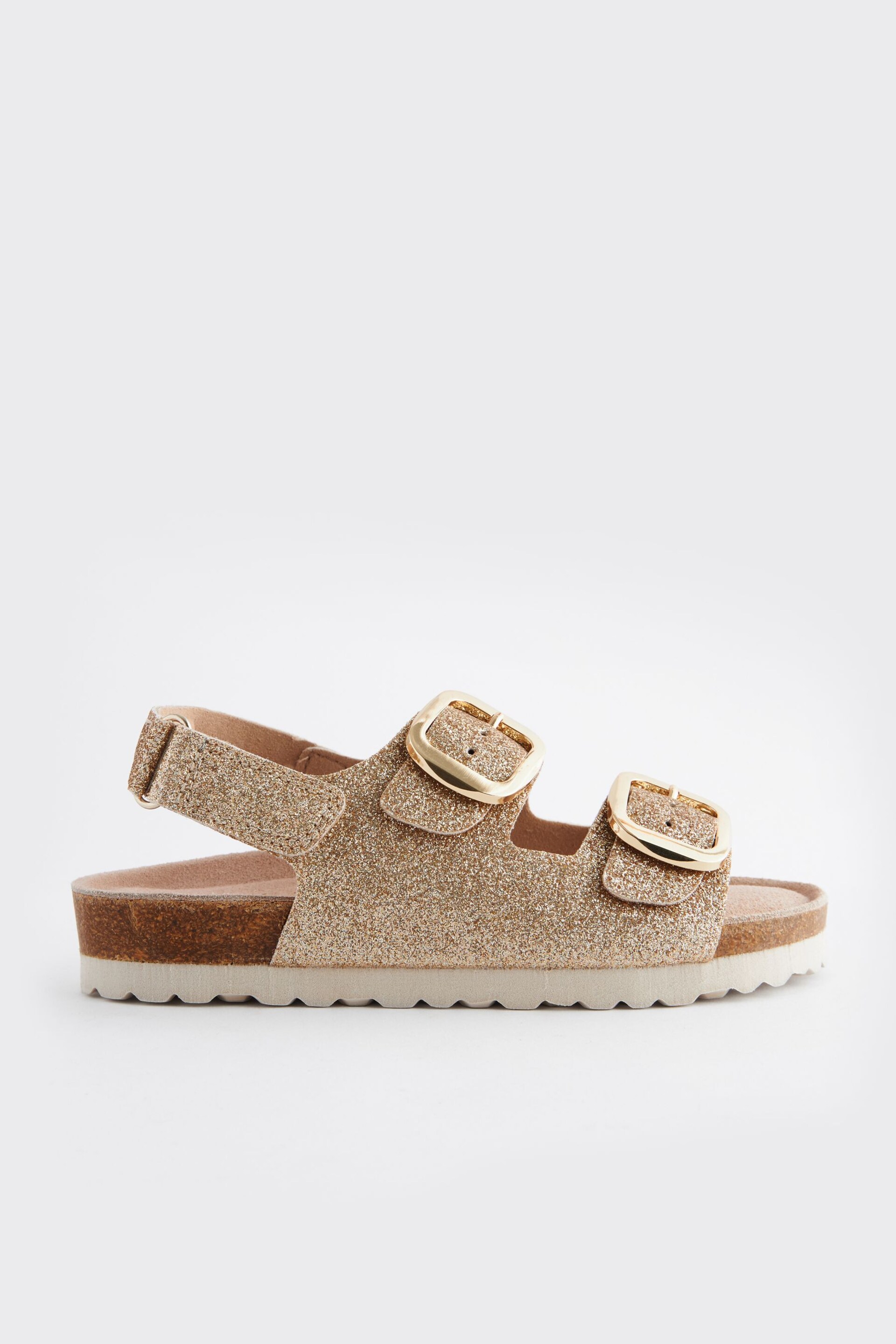 Gold Glitter Wide Fit (G) Two Strap Corkbed Sandals - Image 2 of 5