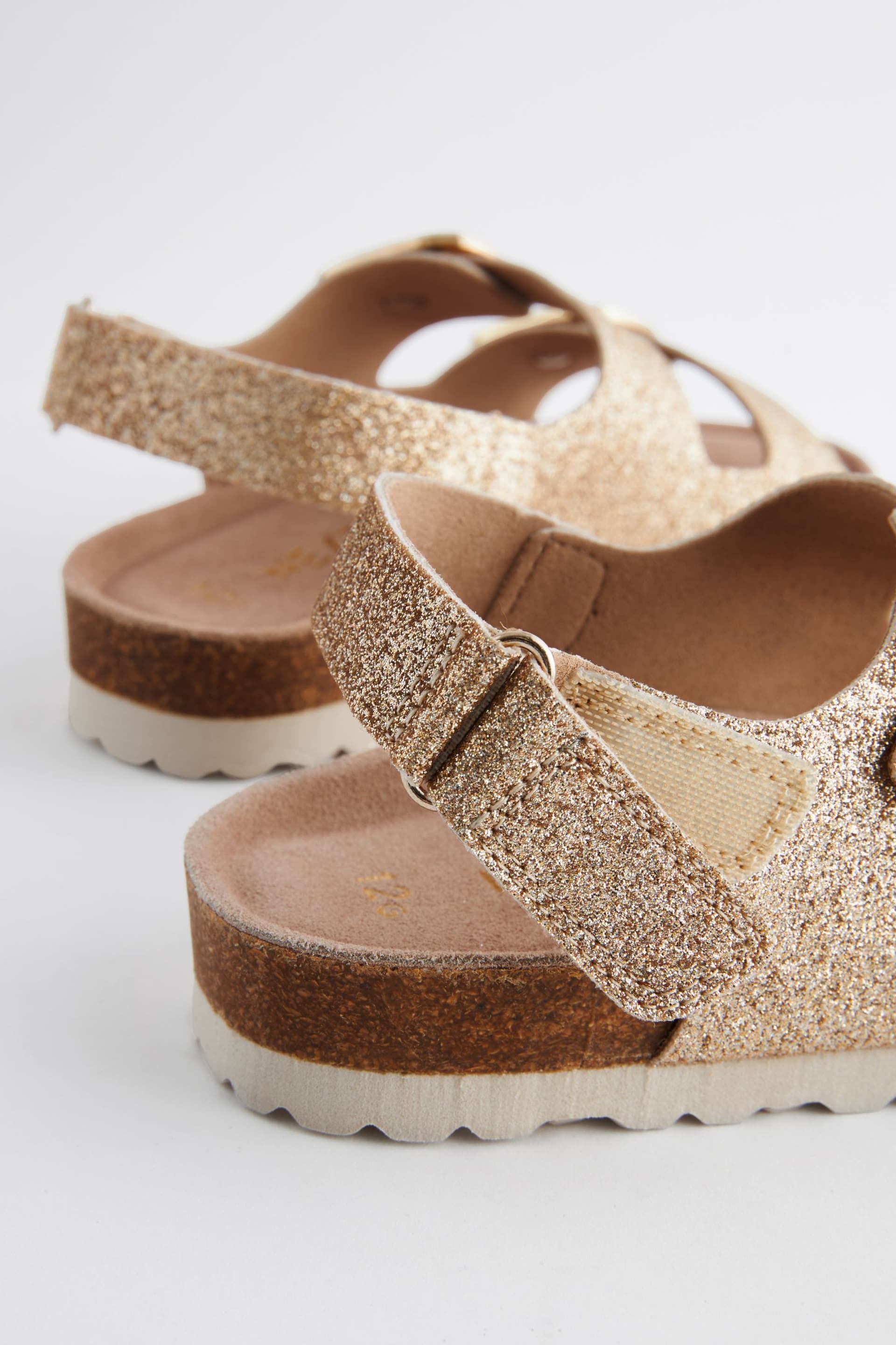 Gold Glitter Wide Fit (G) Two Strap Corkbed Sandals - Image 4 of 5