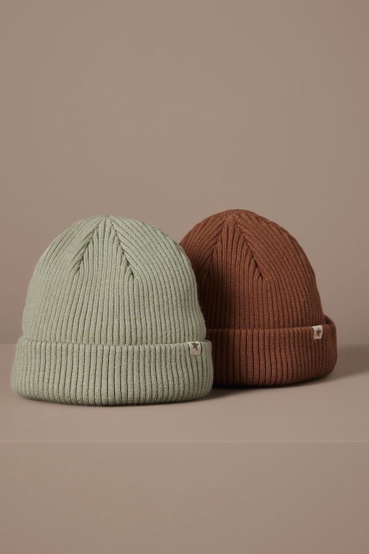 Rust Brown/Sage Green Baby Beanie Hats 2 Pack (0mths-2yrs) - Image 1 of 5