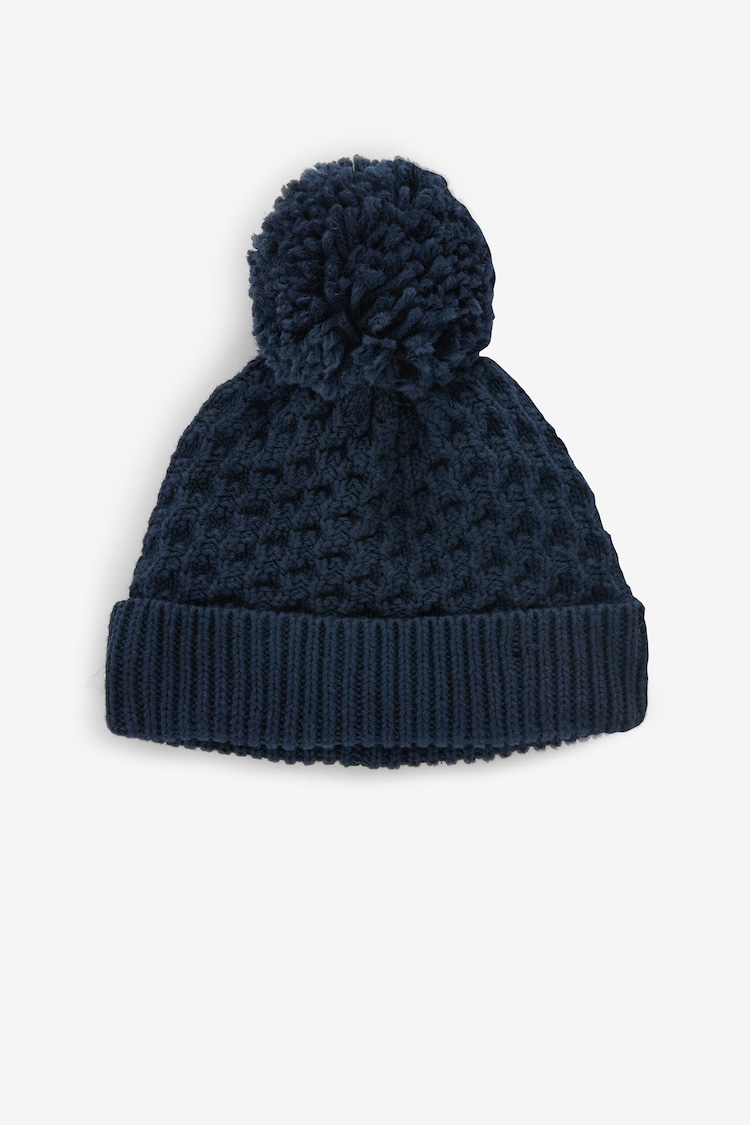 Navy Blue Baby Waffle Pom Hat (0mths-2yrs) - Image 1 of 2