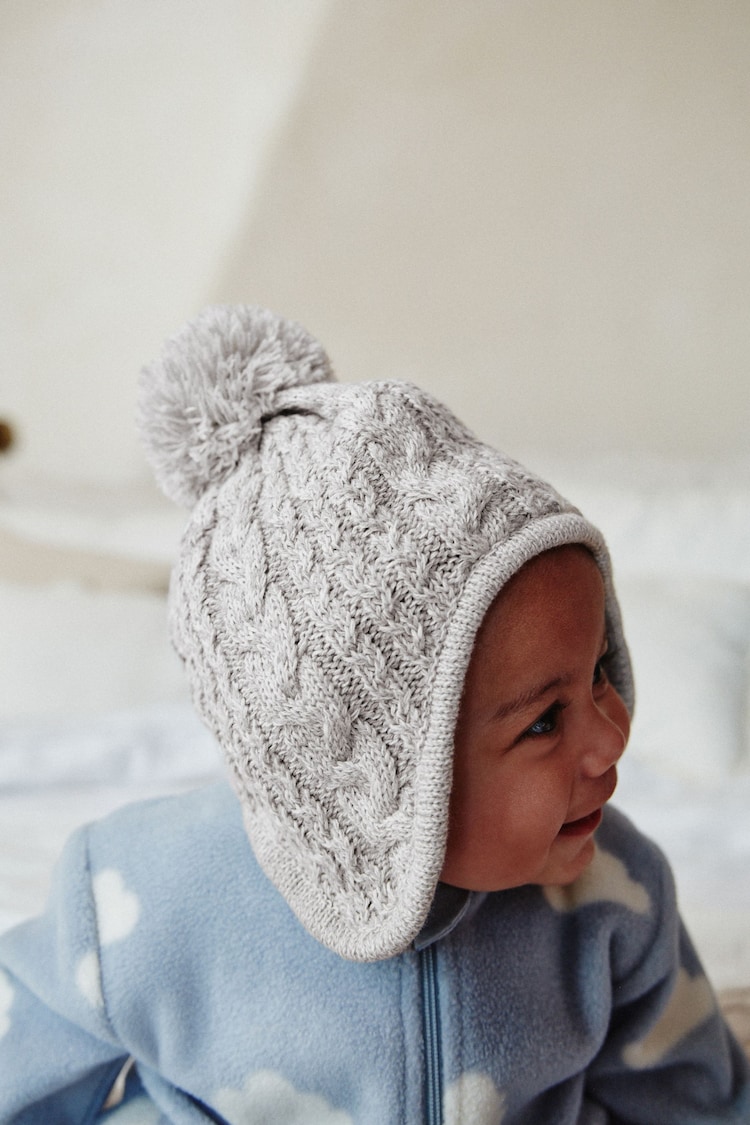 Grey Cable Knitted Baby Trapper Hat (0mths-2yrs) - Image 2 of 2