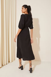 Friends Like These Black V Neck Puff Sleeve Shirred Waist Dress - Image 2 of 4