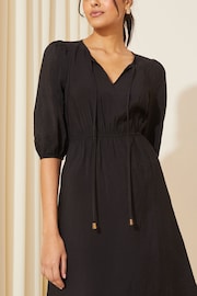 Friends Like These Black V Neck Puff Sleeve Shirred Waist Dress - Image 4 of 4