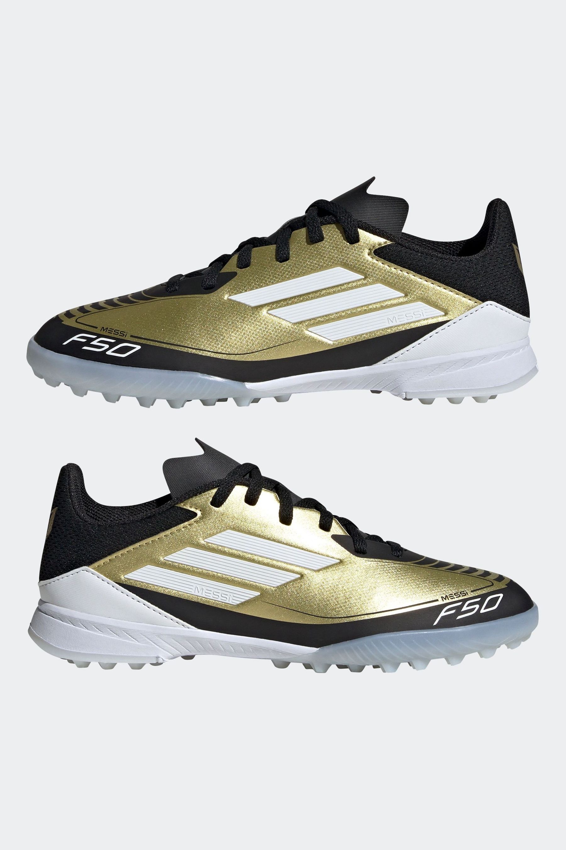adidas Gold White Kids F50 League Messi Turf Boots