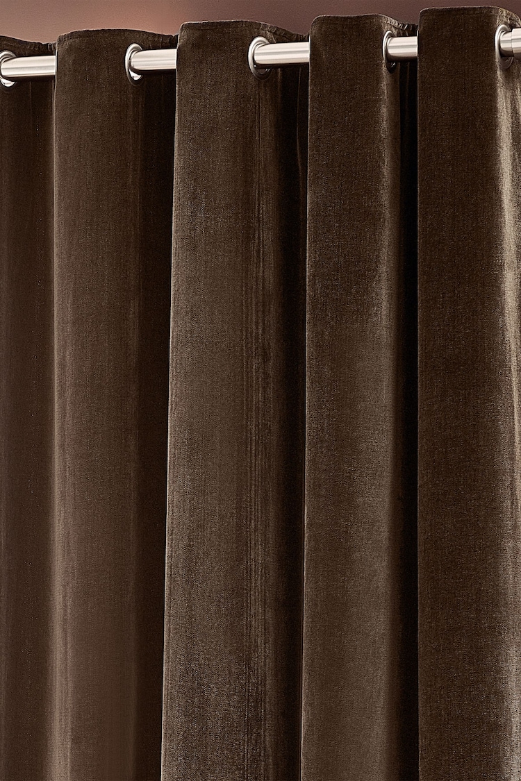 Yard Brown Heavy Chenille Velvet Eyelet Curtains - Image 5 of 5