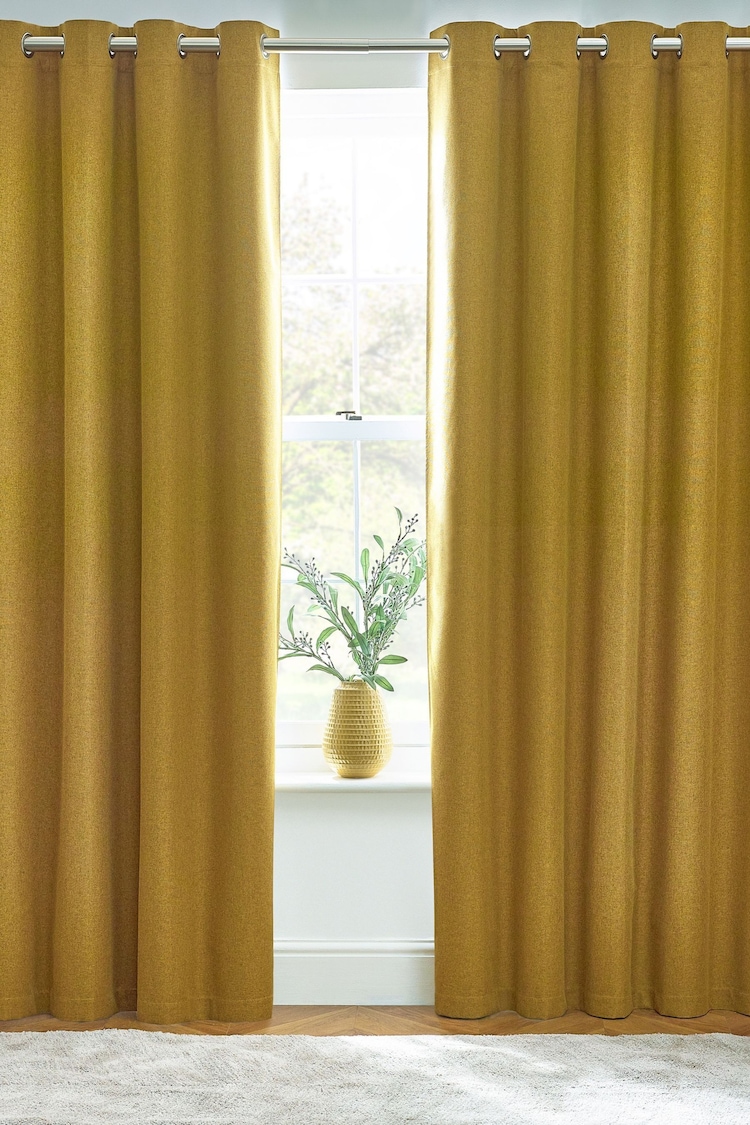 Furn Mustard Dawn 100% Blackout Thermal Eyelet Curtains - Image 2 of 5