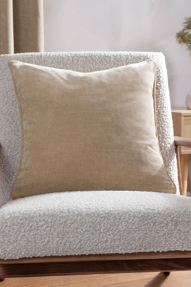 Yard Natural Beige Heavy Chenille Velvet Reversible Piped Cushion - Image 4 of 4