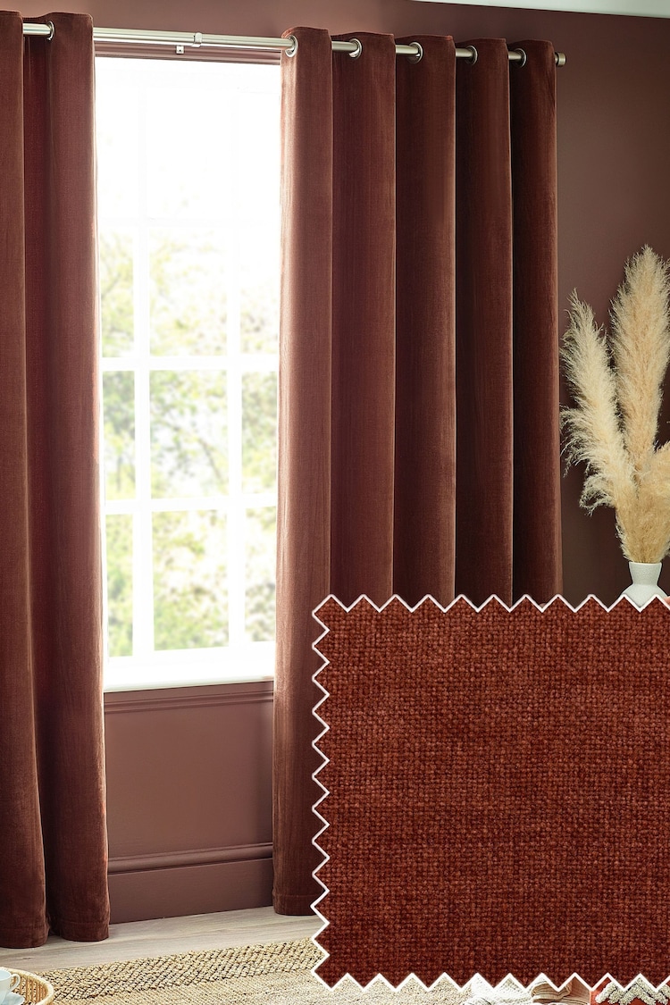 Yard Nutmeg Brown Heavy Chenille Velvet Eyelet Curtains - Image 1 of 5