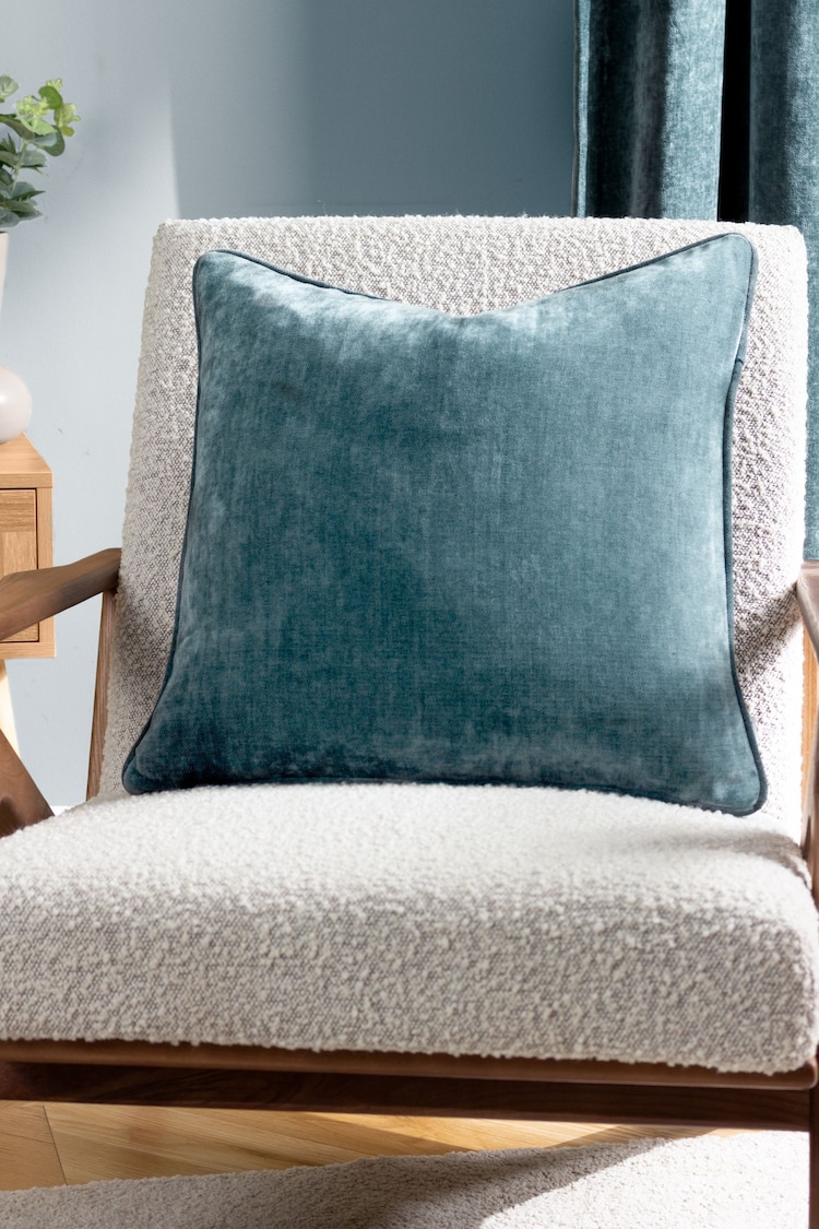 Yard Marine Blue Heavy Chenille Velvet Reversible Piped Cushion - Image 1 of 4