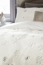 White Embroidered Snowflake Plush Faux Fur Duvet Cover and Pillowcase Set - Image 2 of 3