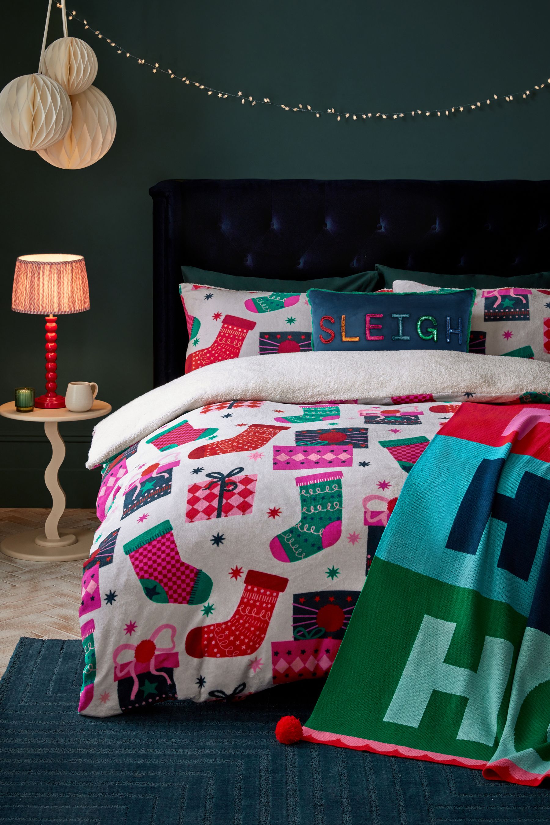 NEXT Multi Bright Printed Fleece Duvet Cover and Pillowcase Set Adult