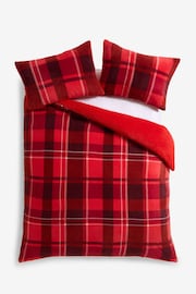 Red Check Printed Fleece Duvet Cover and Pillowcase Set - Image 5 of 5