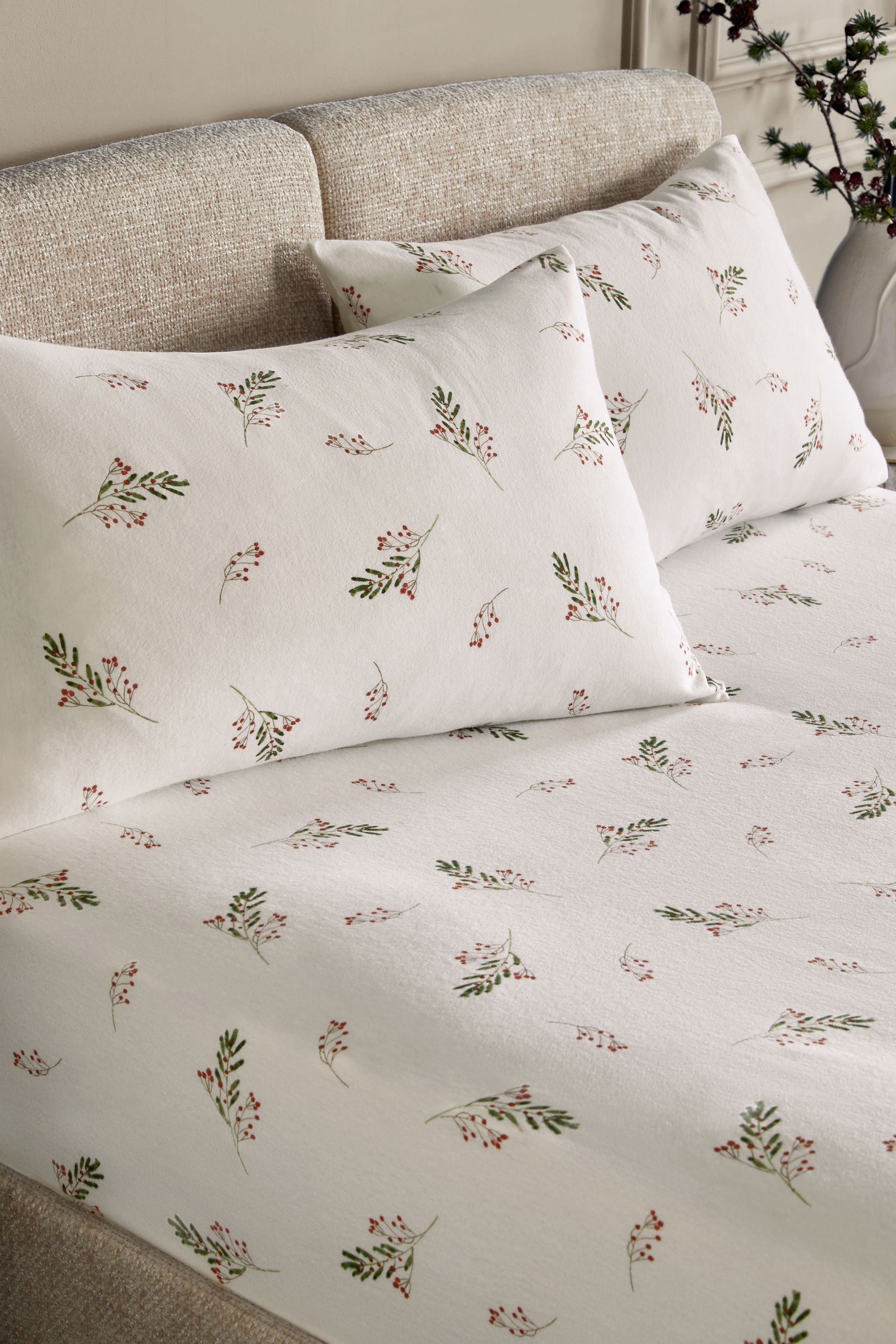 Buy White Green Brushed 100 Cotton Festive Fitted Sheet and Pillowcase Set from the Next UK online shop