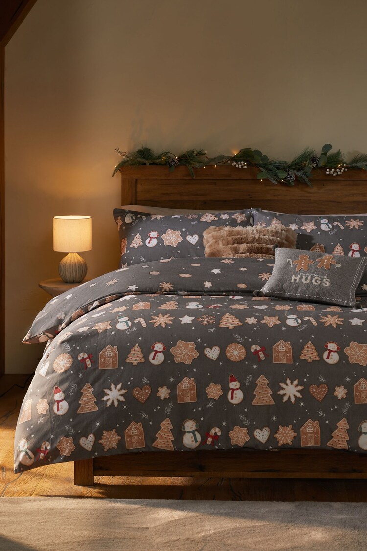 Buy Grey/Brown Christmas Reversible Duvet Cover and Pillowcase Set from